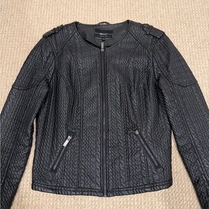 Blanc Noir Black Quilted Leather Jacket with Moto Style